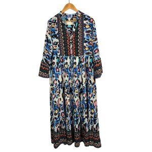 Colorful Bohemian Maxi Dress With Vibrant Patterns & 3/4 Sleeves